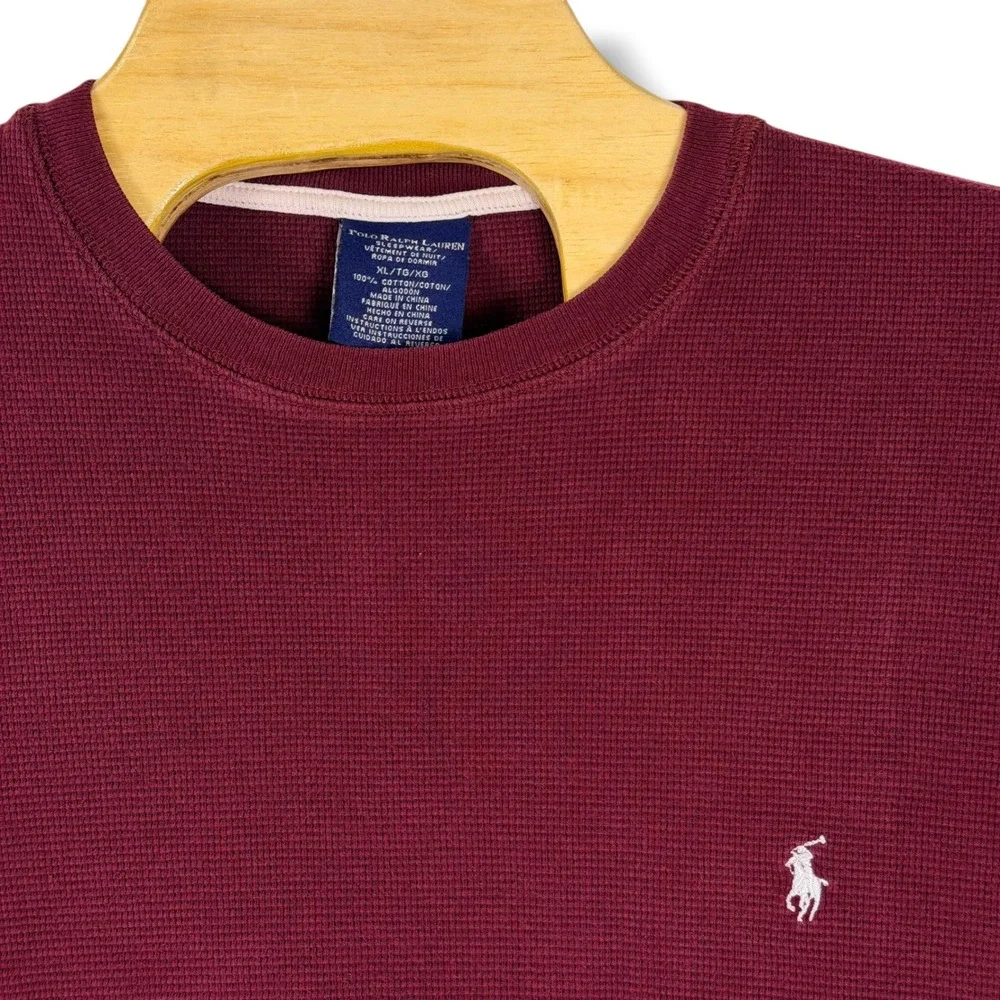 Polo Ralph Lauren Waffle Knit Thermal Top Men XL Burgundy Cotton Lounge‎ Pony